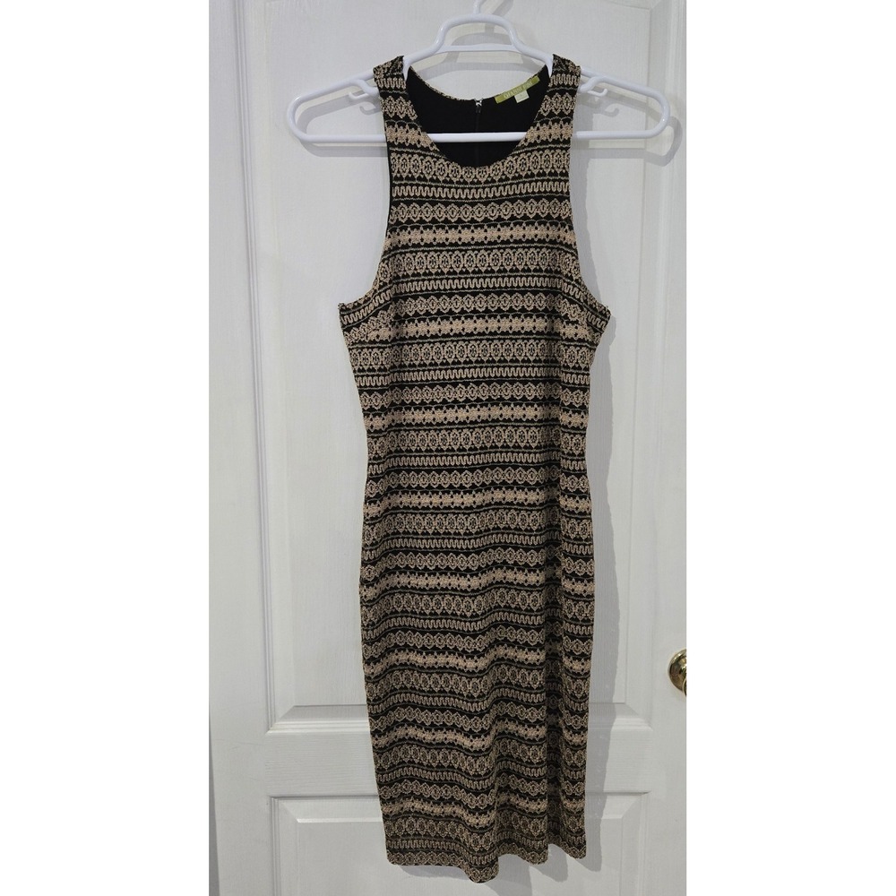 Gianni Bini Sheath Dress Women Large Black Gold Metallic Lace Evening Wear Party